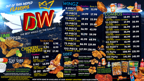 Deluxe Wingz menu board