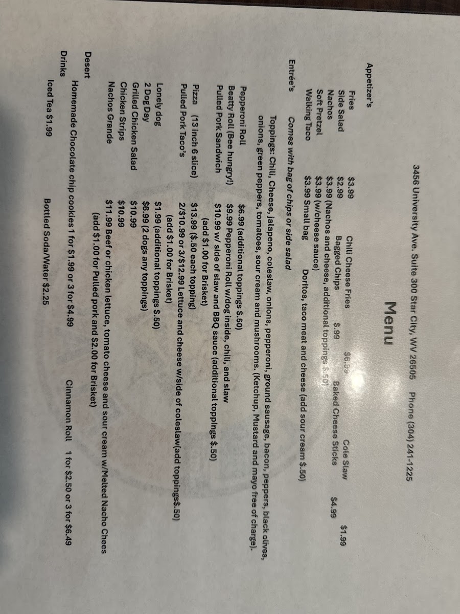 Beatty's Place llc menu board