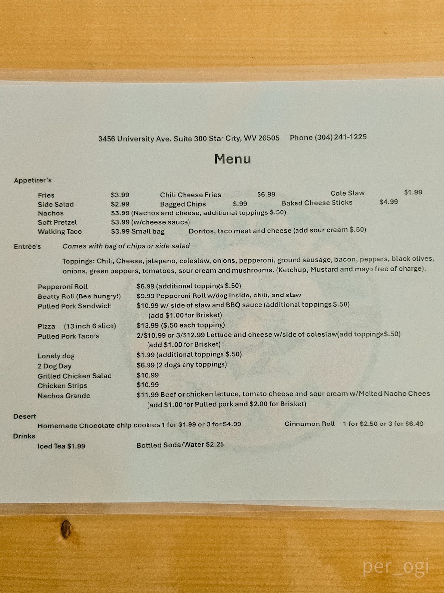 Beatty's Place llc menu board