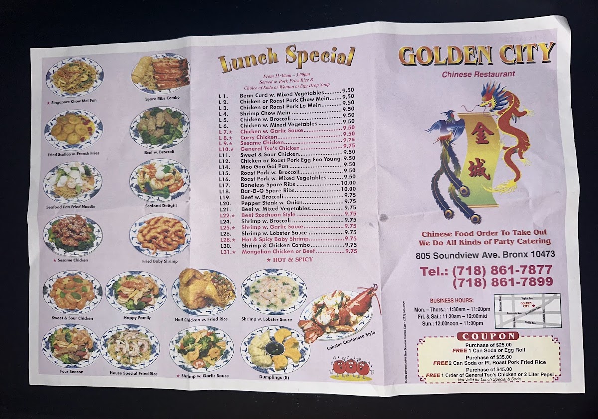 Golden City menu board