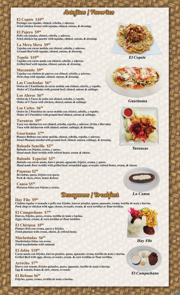 El Catrachito menu board