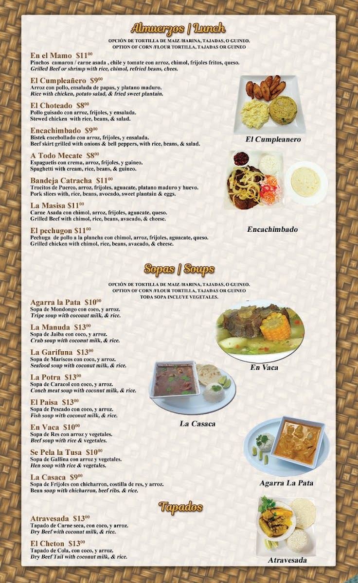 El Catrachito menu board