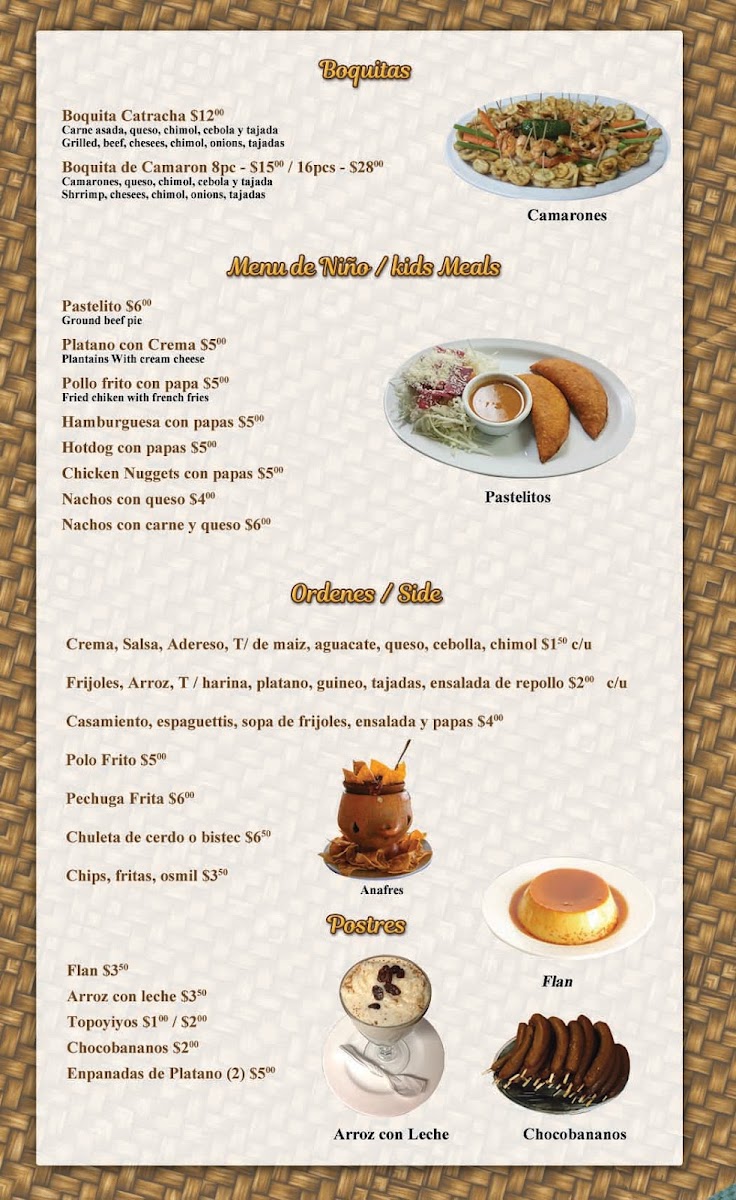 El Catrachito menu board