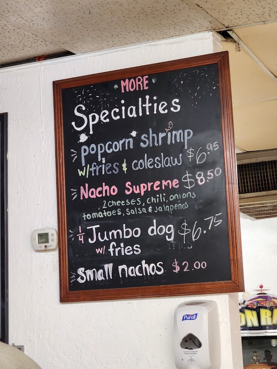 Marcia's Long Wongs menu board