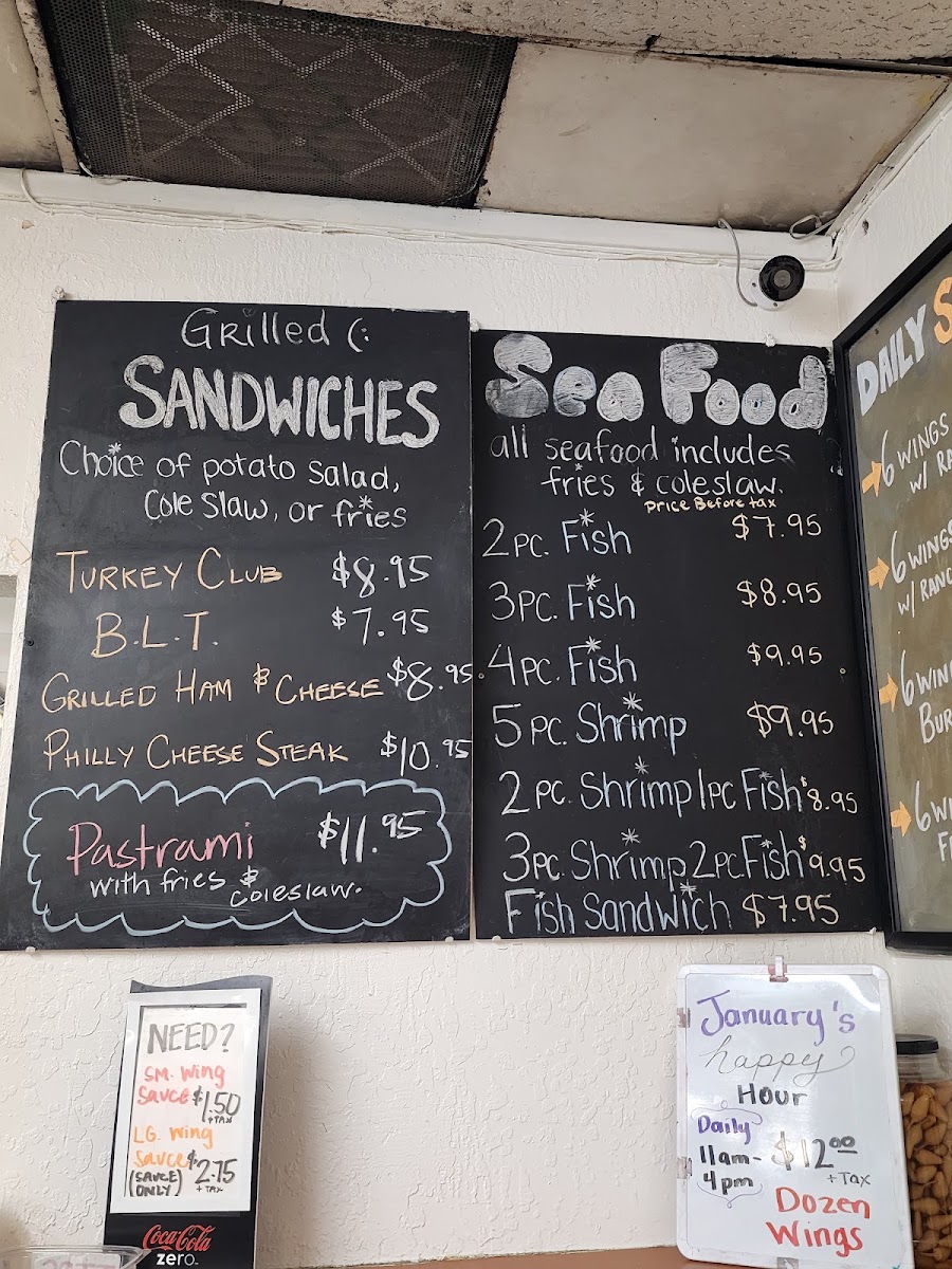 Marcia's Long Wongs menu board