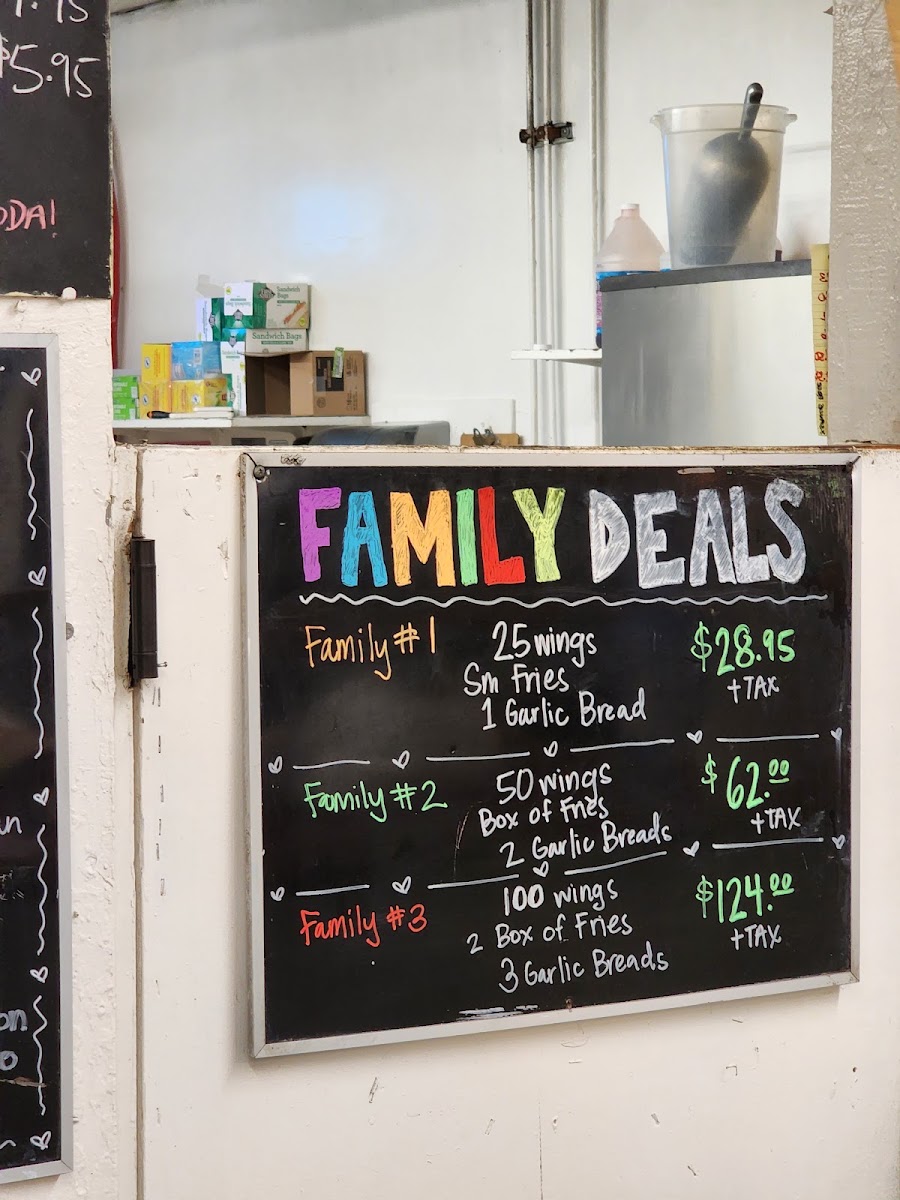 Marcia's Long Wongs menu board