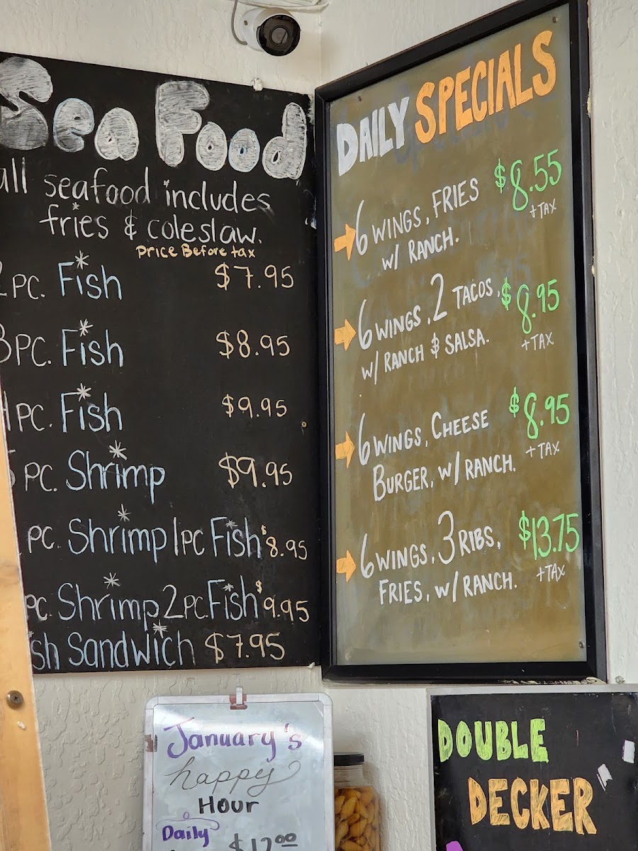 Marcia's Long Wongs menu board