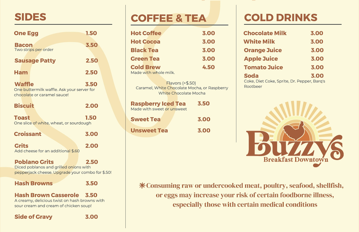Buzzy's Breakfast Midtown menu board
