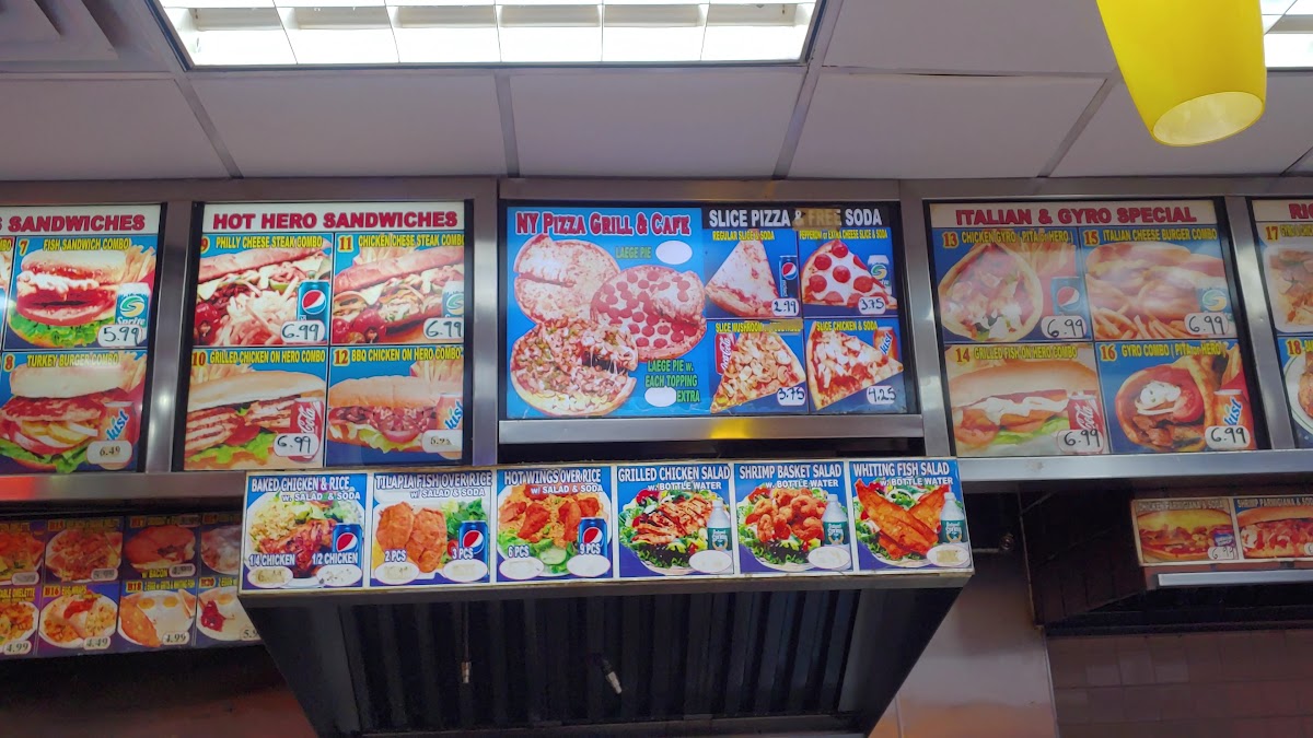 Ny Pizza Grill Cafe menu board
