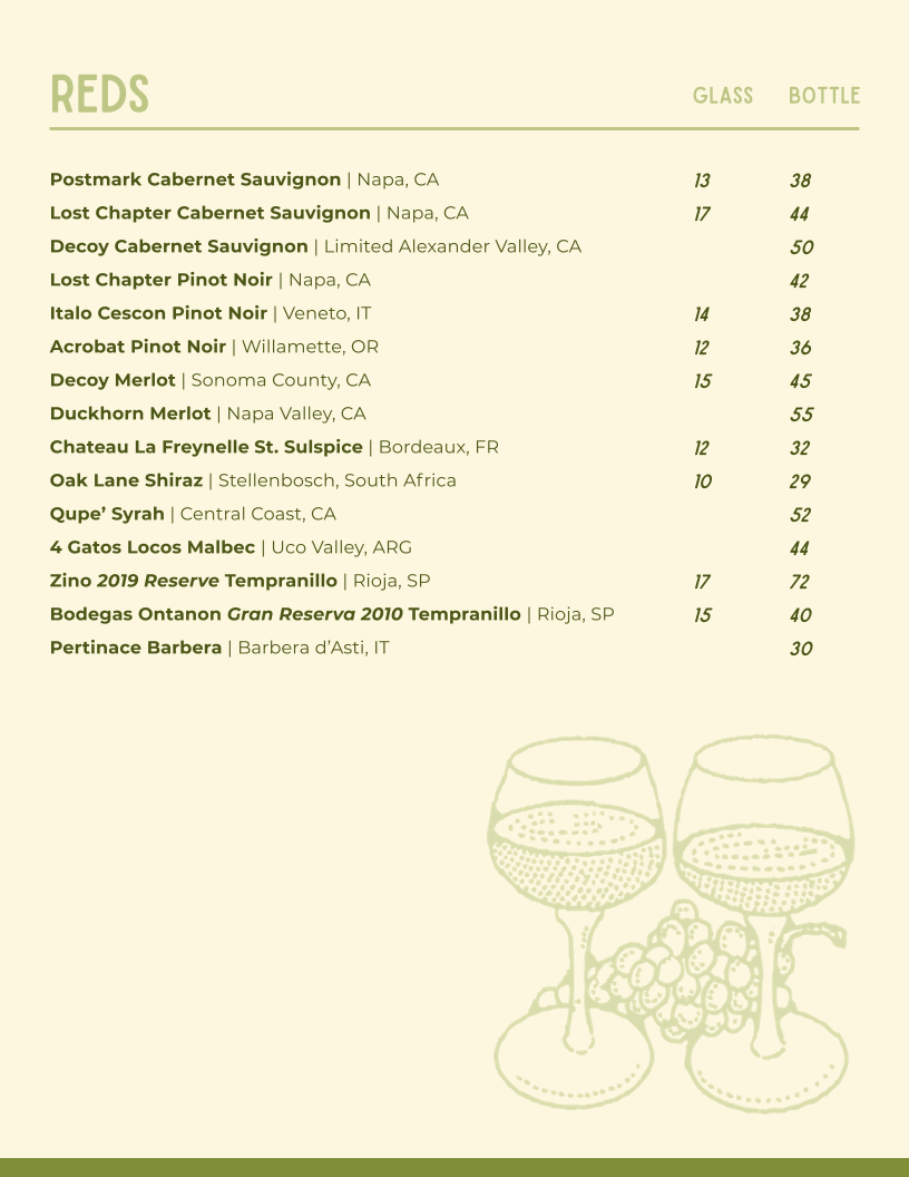 Sassy Chophouse + Cocktails menu board