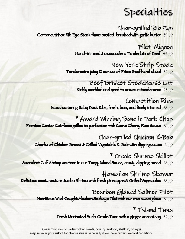 Sassy Chophouse + Cocktails menu board