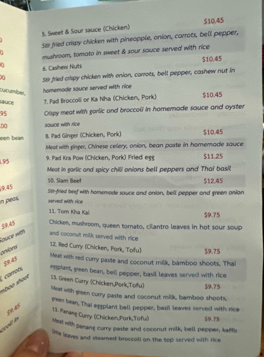 Thai Welcome Restaurant menu board