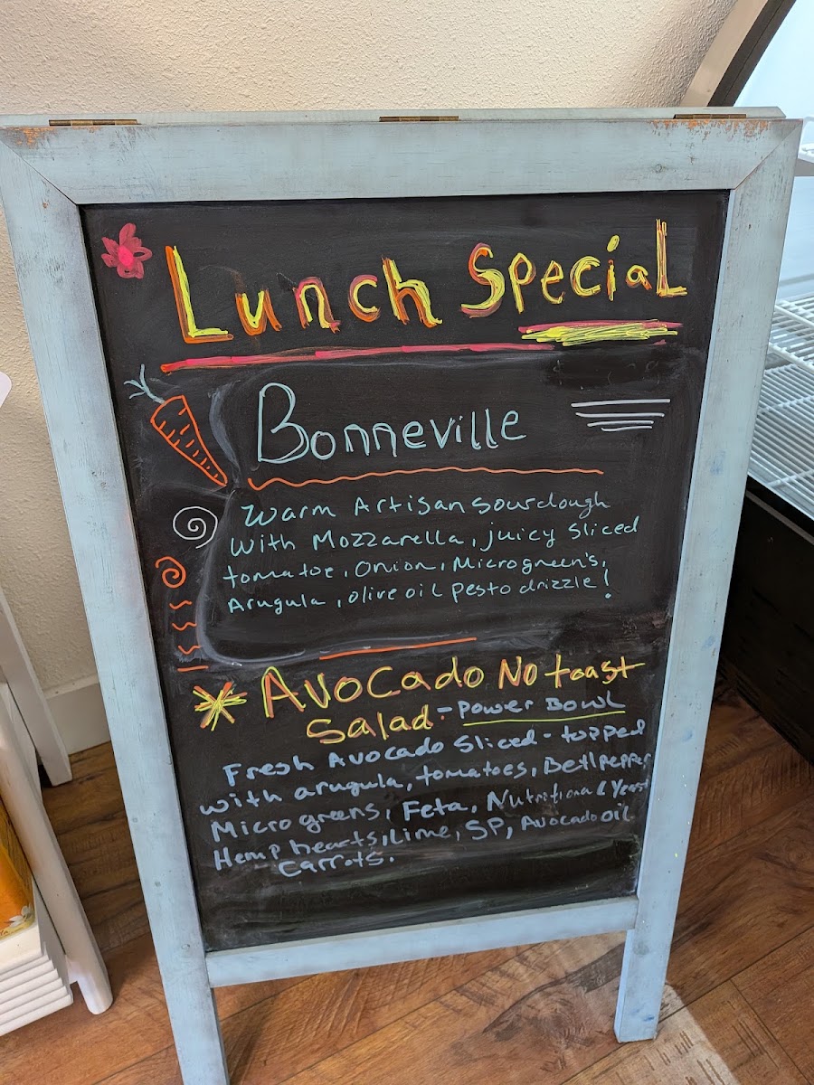 Living Life Cafe menu board