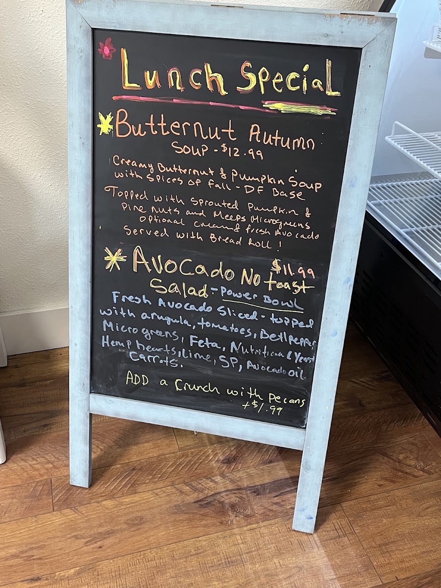 Living Life Cafe menu board