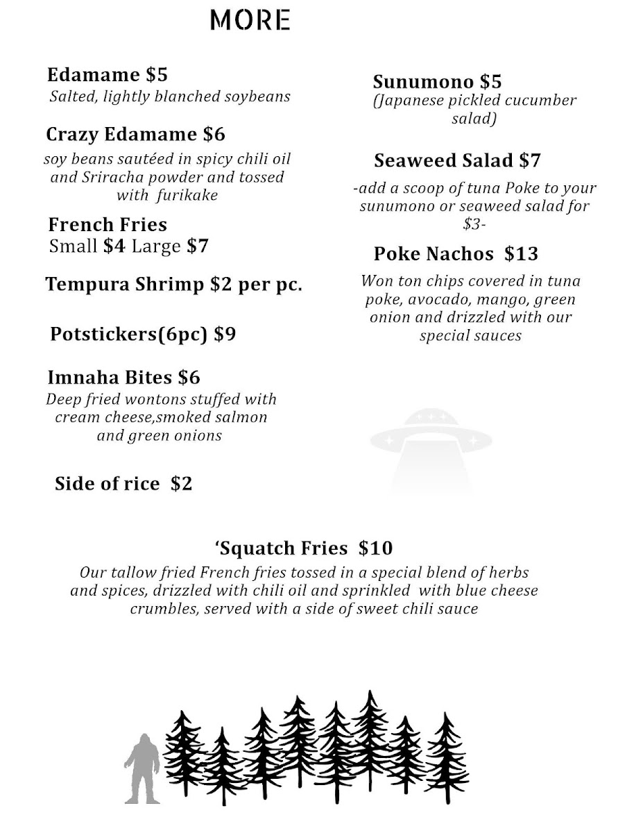 The Sasquatch Sushi menu board