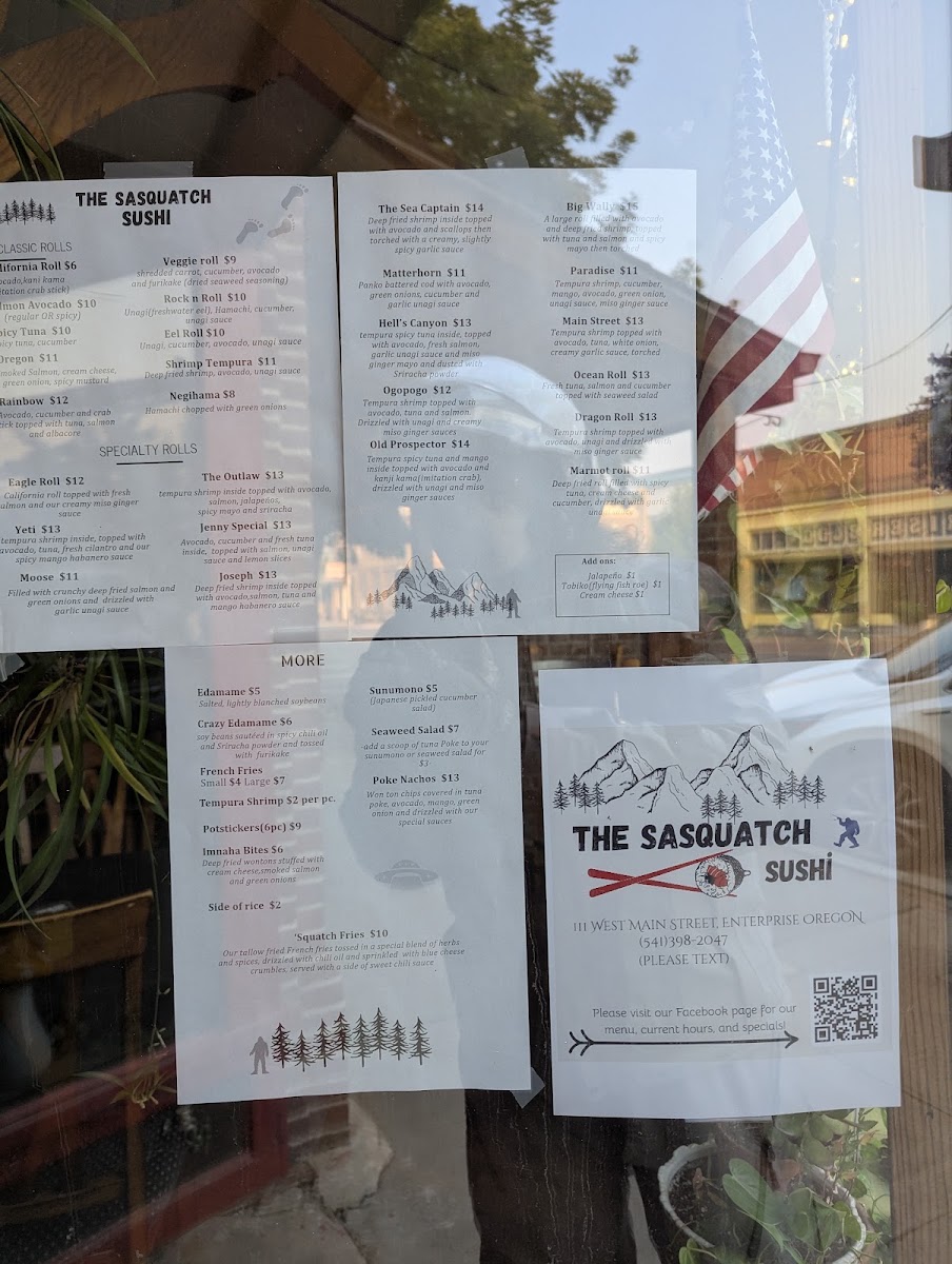 The Sasquatch Sushi menu board