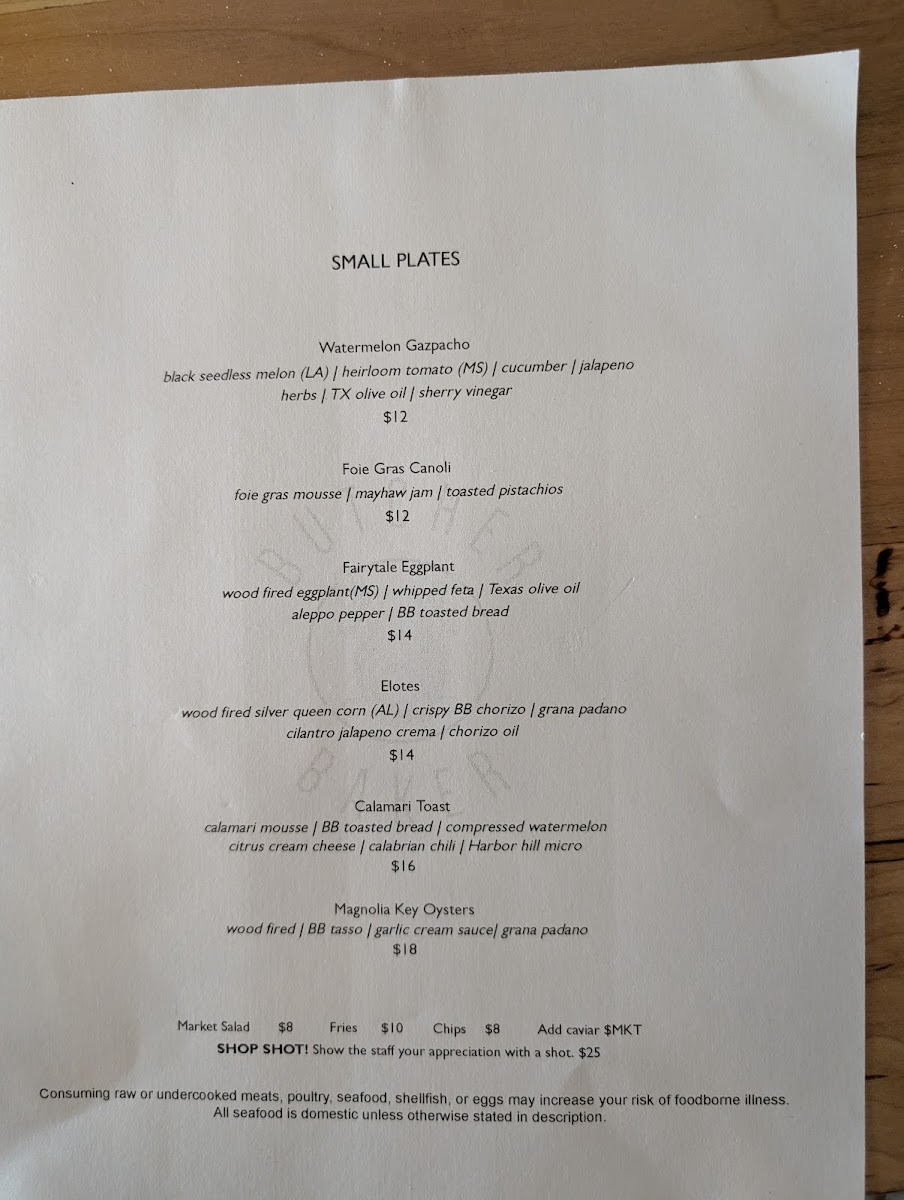 Butcher Baker menu board