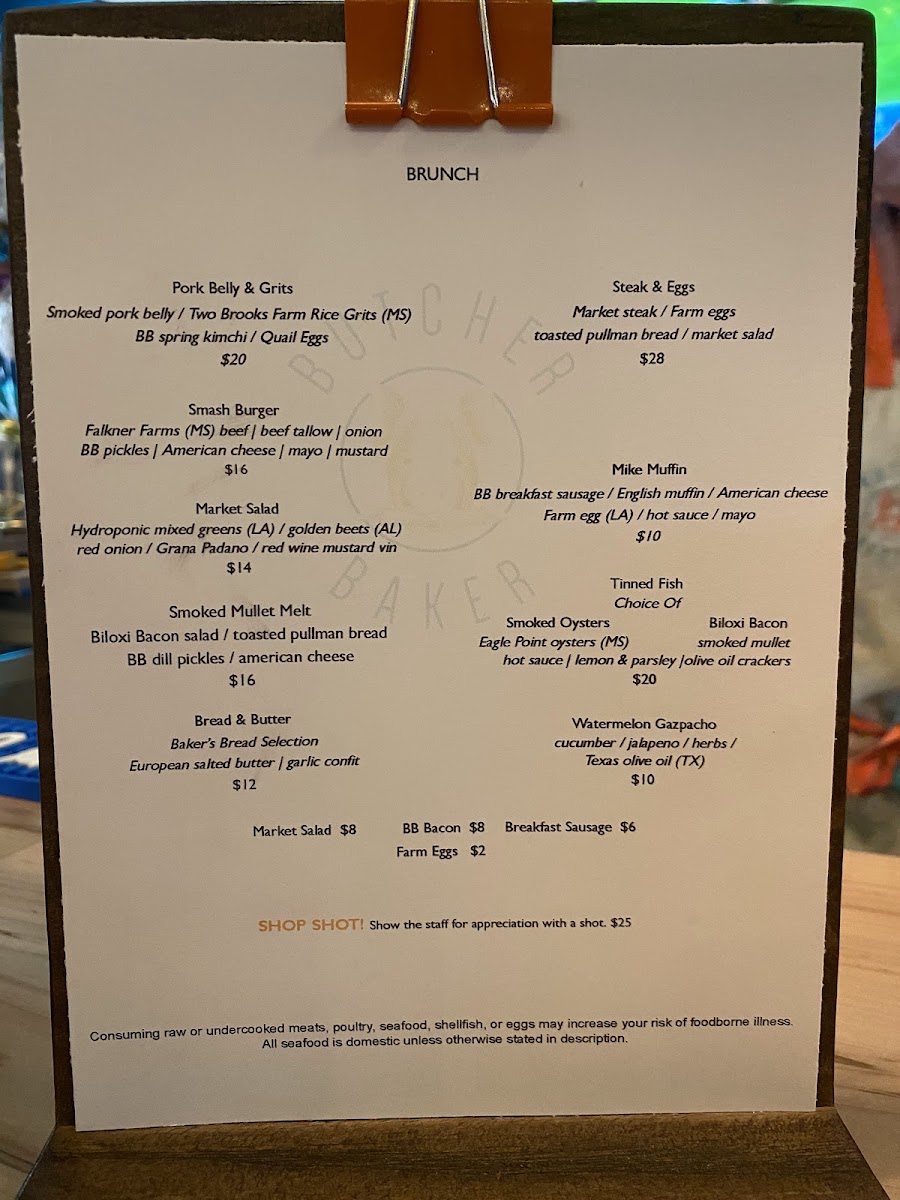 Butcher Baker menu board