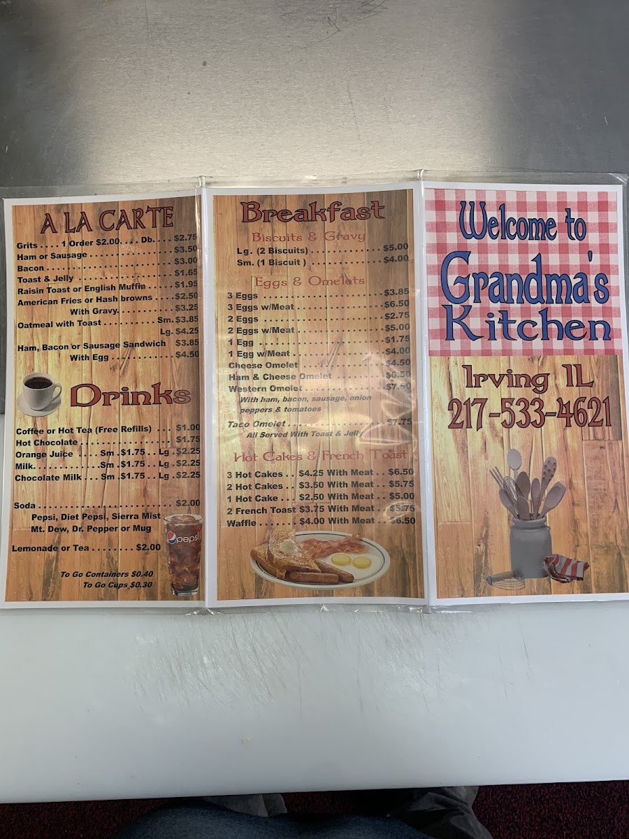 Grandma's Kitchen menu board