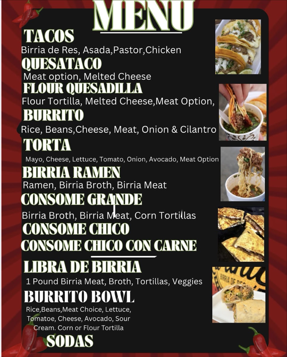 La Unica Birria de Res 2 menu board