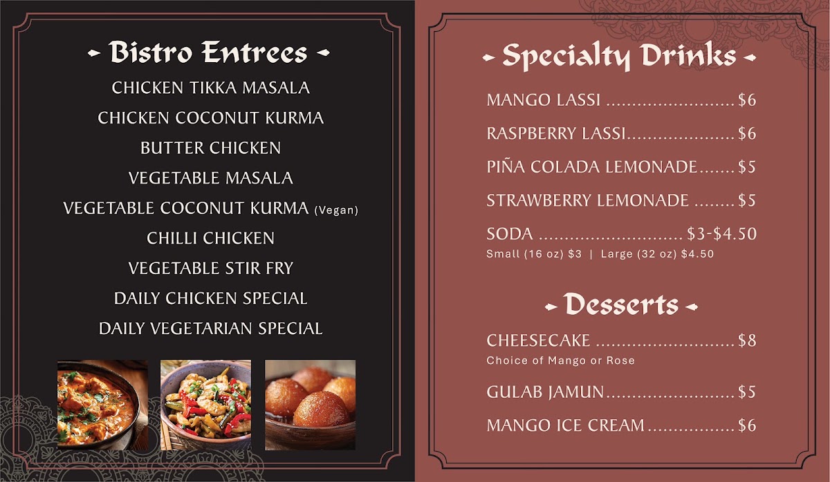 Tandoori Bistro menu board