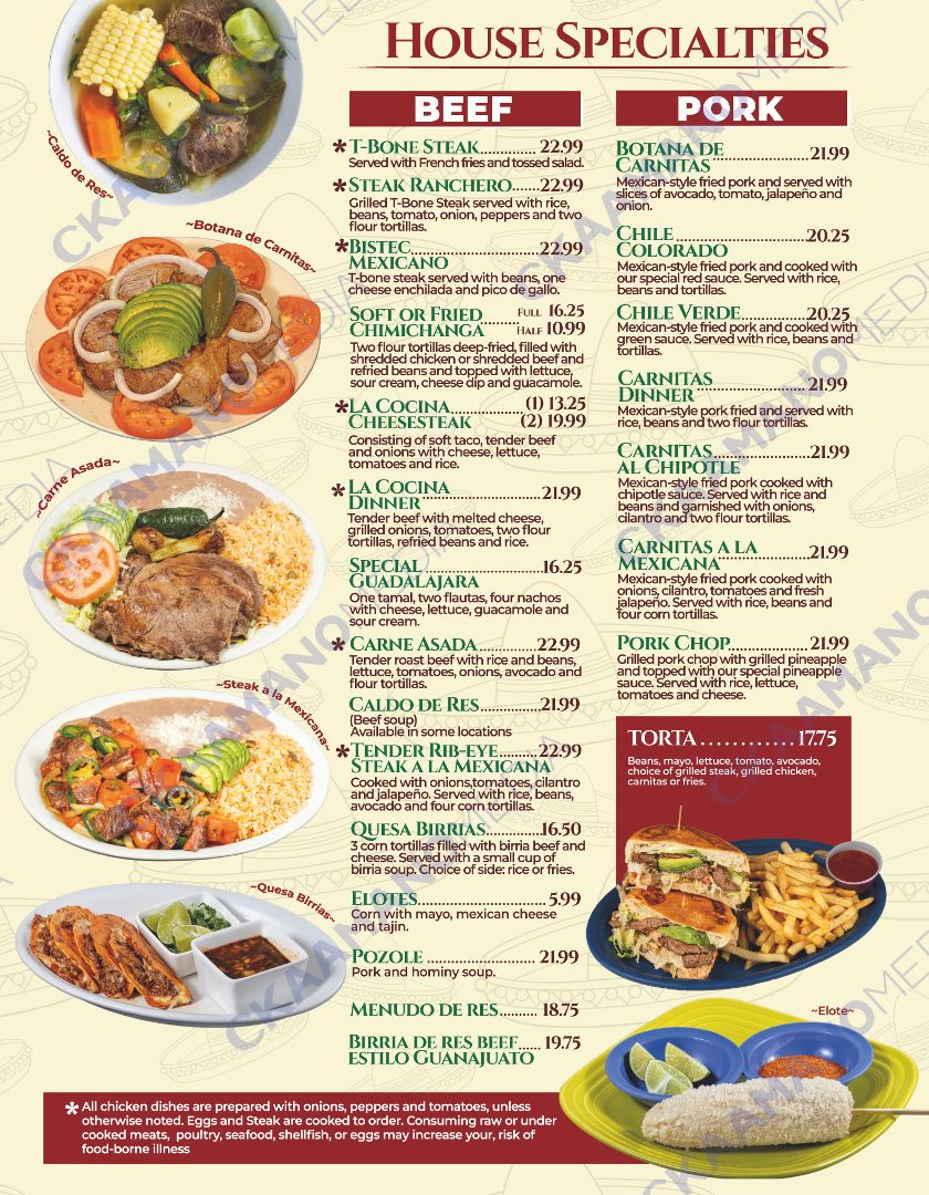 La Cocina Mexican Restaurant Burlington #8 menu board