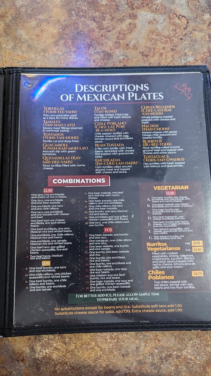 La Cocina Mexican Restaurant Burlington #8 menu board