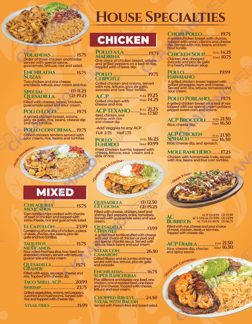 La Cocina Mexican Restaurant Burlington #8 menu board
