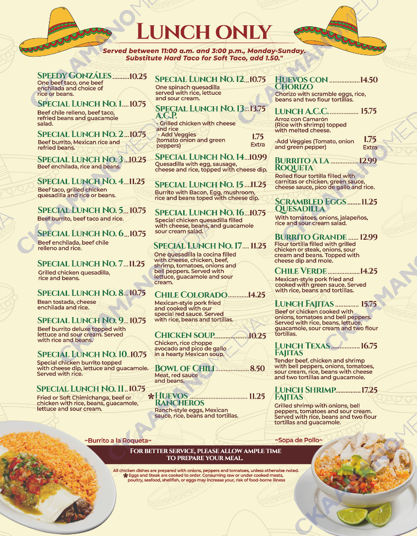La Cocina Mexican Restaurant Burlington #8 menu board
