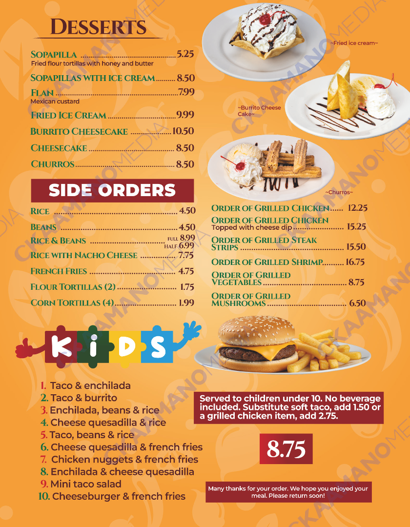 La Cocina Mexican Restaurant Burlington #8 menu board