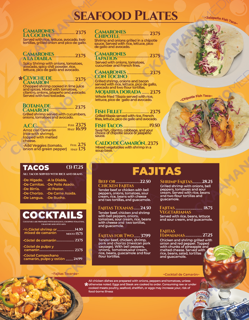 La Cocina Mexican Restaurant Burlington #8 menu board