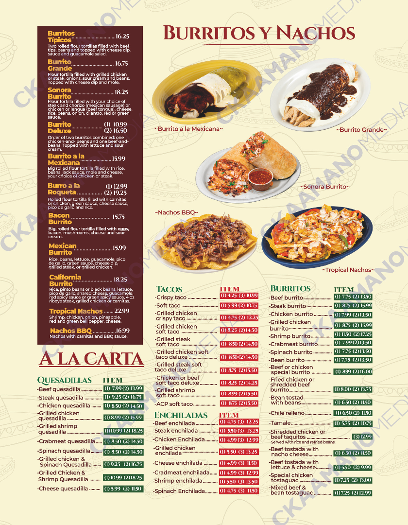 La Cocina Mexican Restaurant Burlington #8 menu board