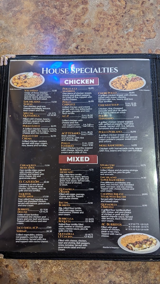 La Cocina Mexican Restaurant Burlington #8 menu board