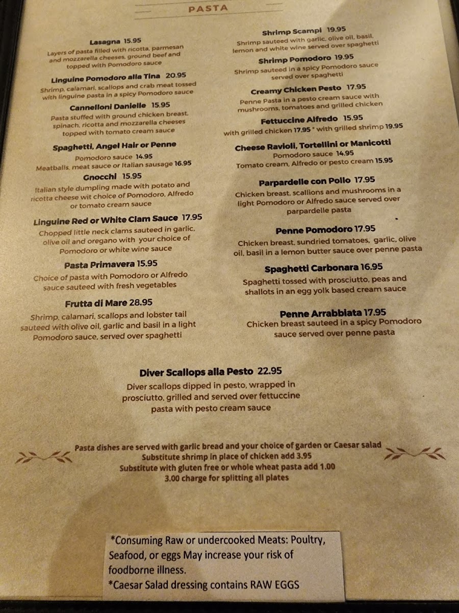 Pomodoro's Cucina Italiana | Clear Lake menu board