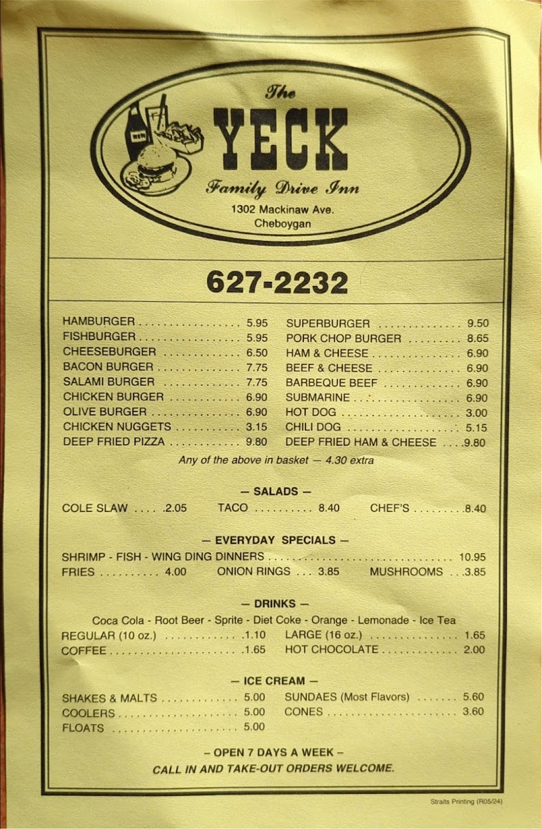 Yeck Family Drive-In Restaurant menu board