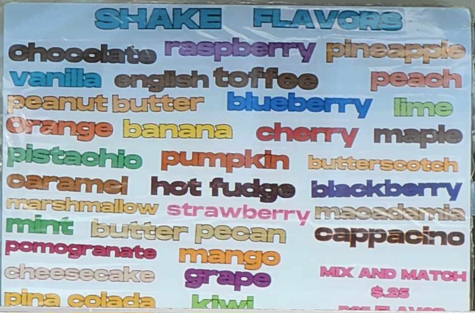 Yeck Family Drive-In Restaurant menu board