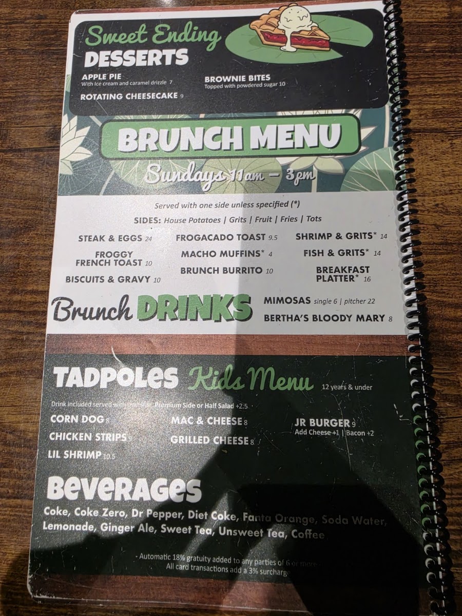 The Lazy Frog menu board