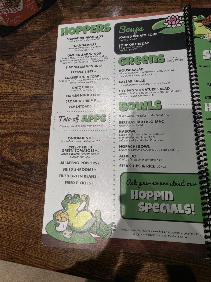 The Lazy Frog menu board