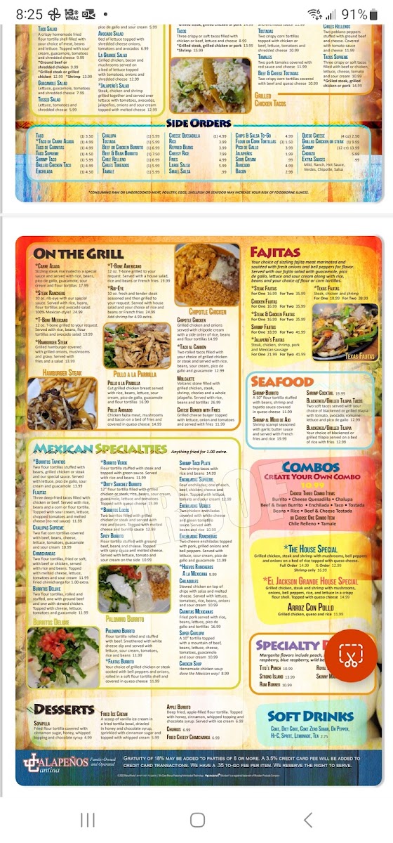 Jalapeños Cantina menu board