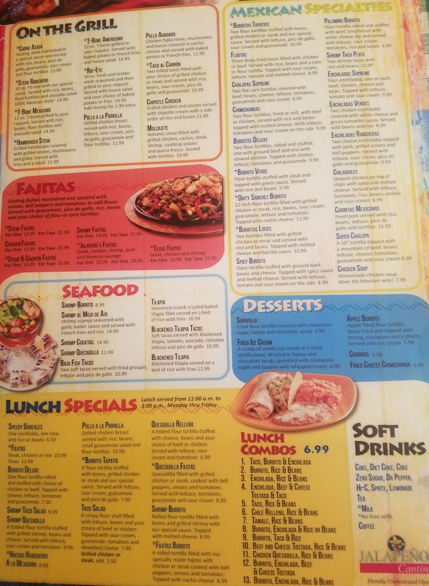 Jalapeños Cantina menu board