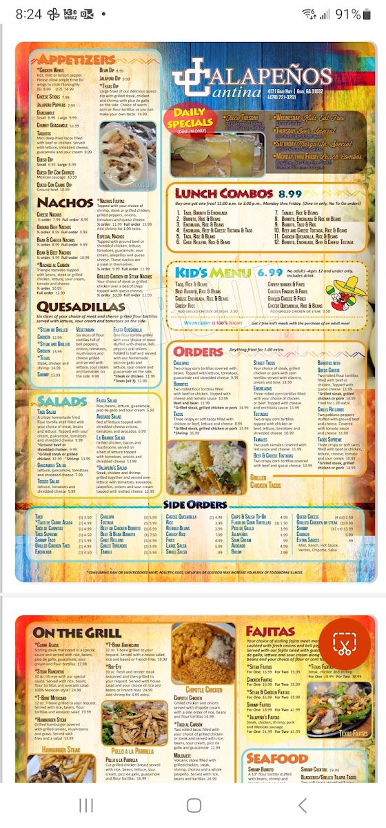 Jalapeños Cantina menu board