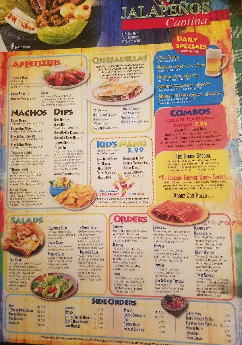 Jalapeños Cantina menu board