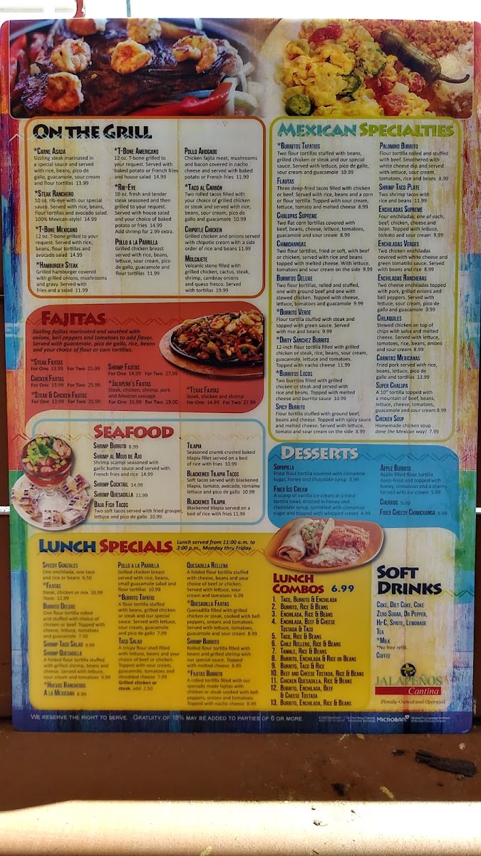 Jalapeños Cantina menu board