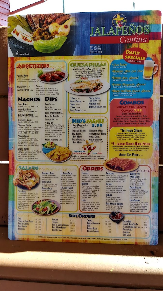 Jalapeños Cantina menu board