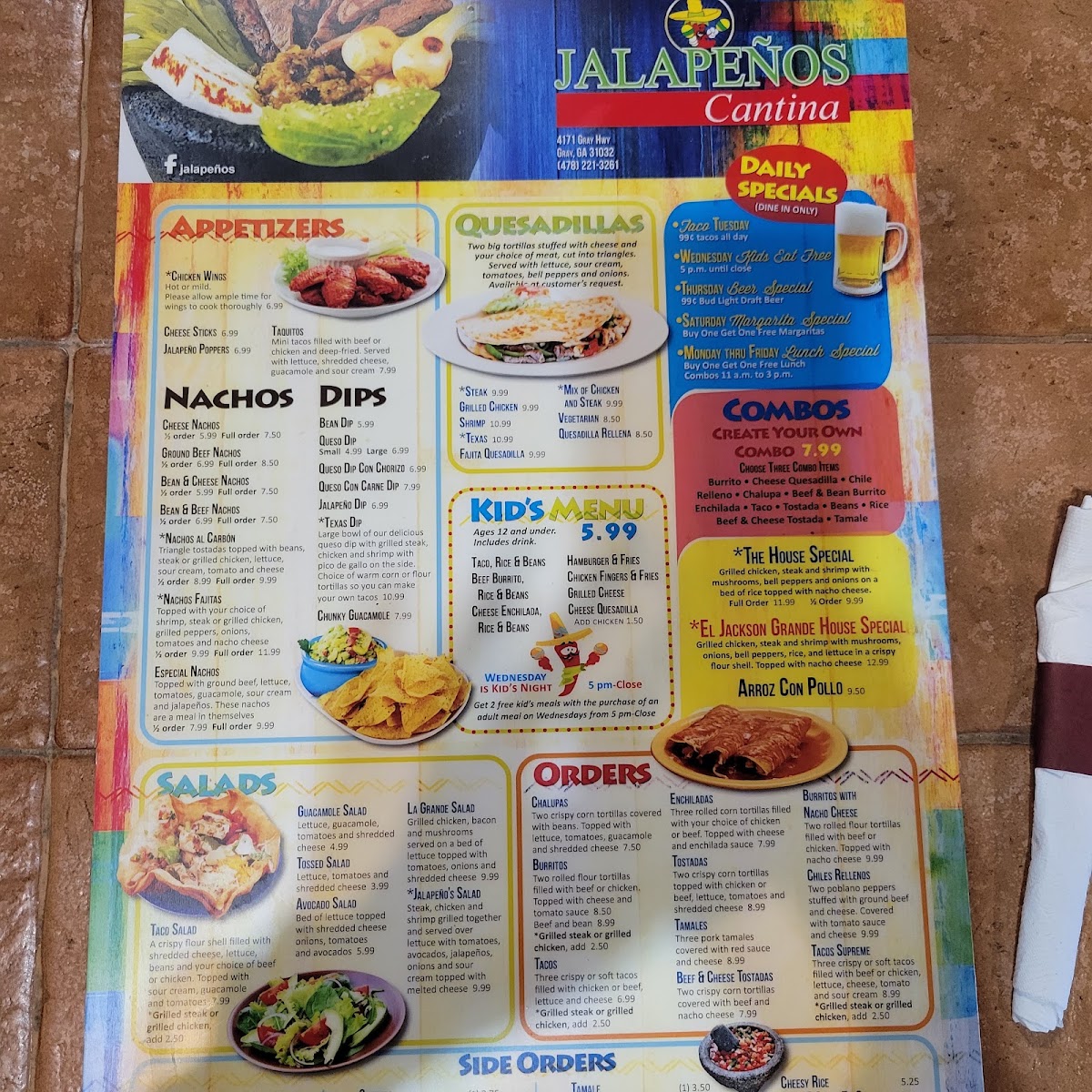 Jalapeños Cantina menu board