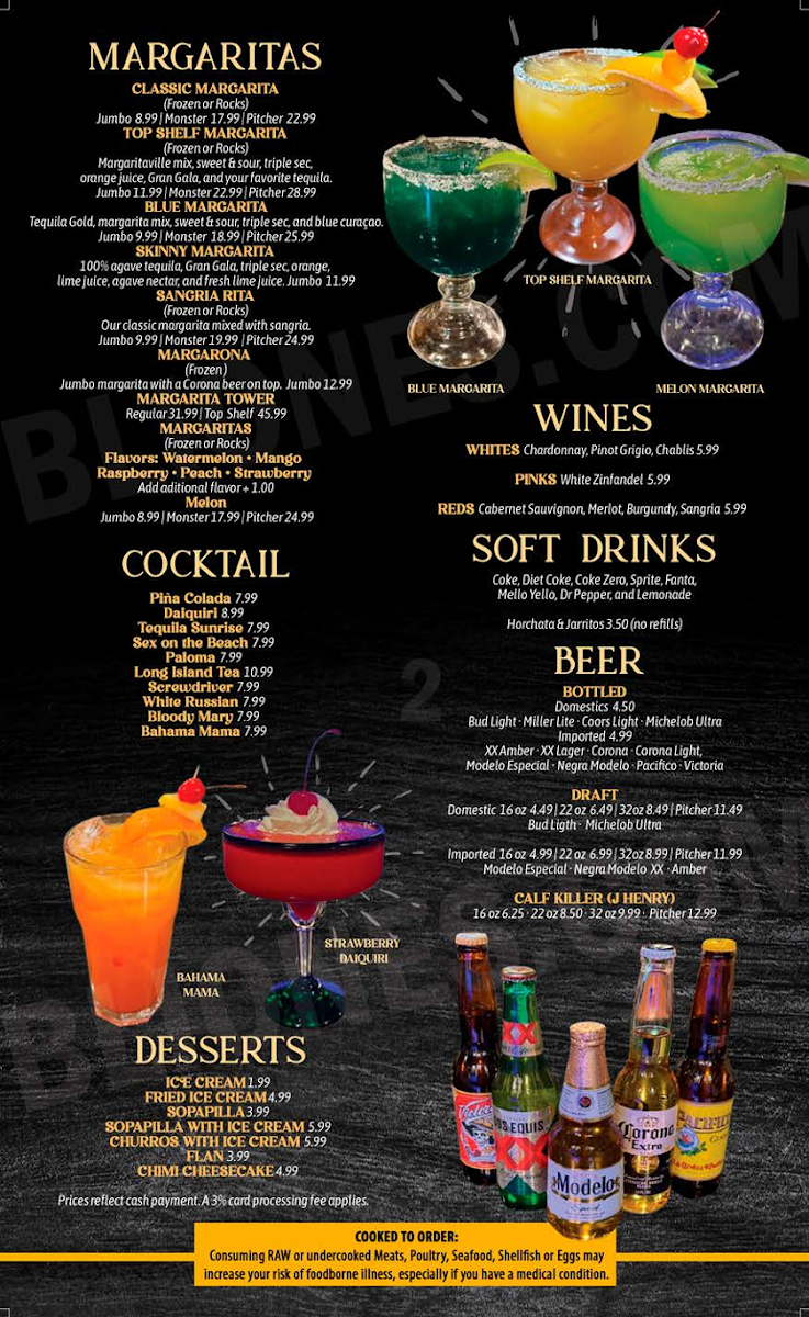 El Jimador Mexican Grill menu board