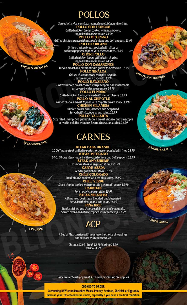 El Jimador Mexican Grill menu board
