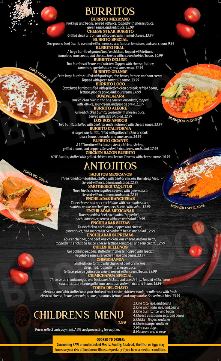 El Jimador Mexican Grill menu board
