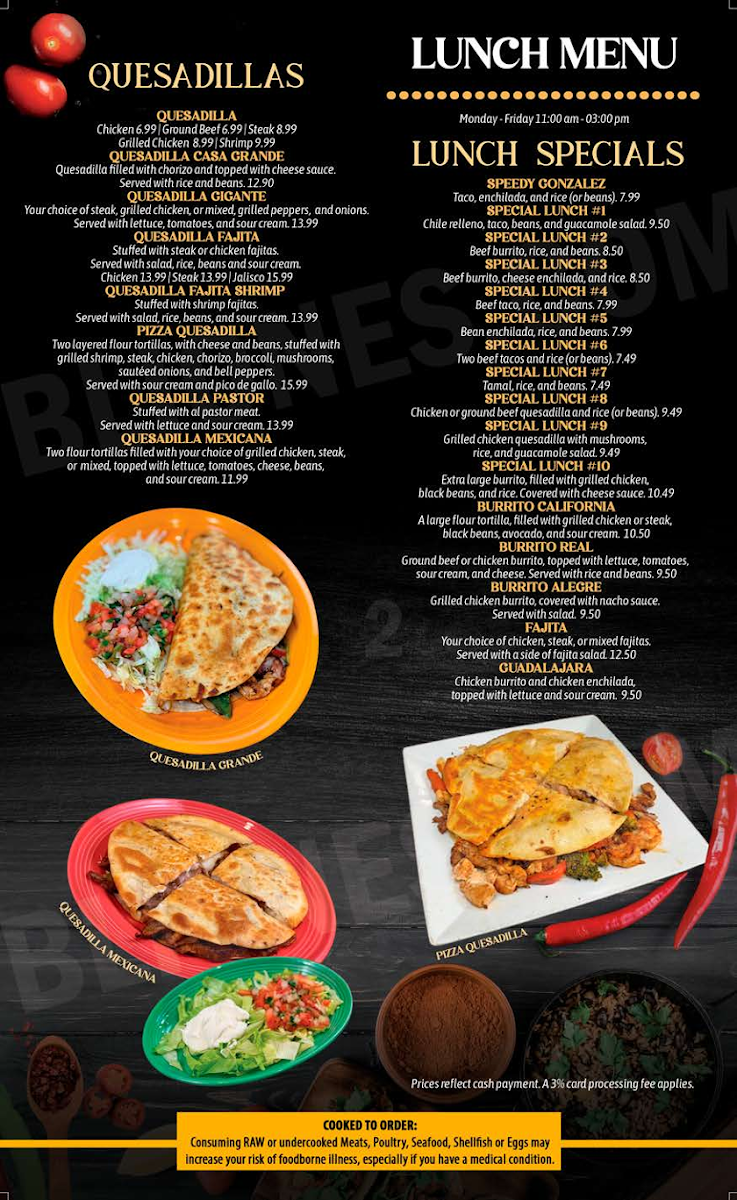 El Jimador Mexican Grill menu board