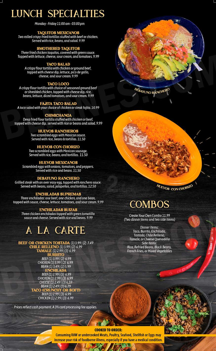 El Jimador Mexican Grill menu board